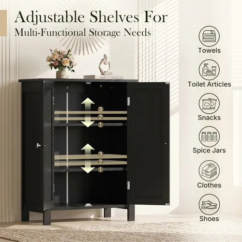 Miniatura 7 de SUPER DEAL Armario de almacenamiento moderno para el suelo del baño con estante ajustable y doble puerta a prueba de óxido, para sala de estar