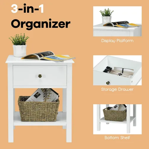 Miniatura 6 de Giantex Mesita de noche, mesa auxiliar de 2 niveles con cajón y estante de almacenamiento abierto, mesas de noche modernas, mesa auxiliar de madera