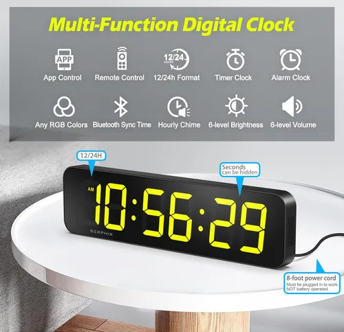 Miniatura 3 de Reloj de pared digital grande de 15.2 pulgadas con aplicación y control remoto, colores RGB personalizables, 10 alarmas, cronómetro, cuenta