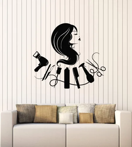WallStickers4ever Vinilo adhesivo para pared, herramientas para el cabello, salón de belleza, estilista, peluquería, pegatinas mural, decoración