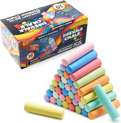 JOYIN Juego de 60 tizas para acera (10 colores), no tóxicas, lavables, para exteriores, juego de tiza gigante para pintar en pizarra, juego de arte