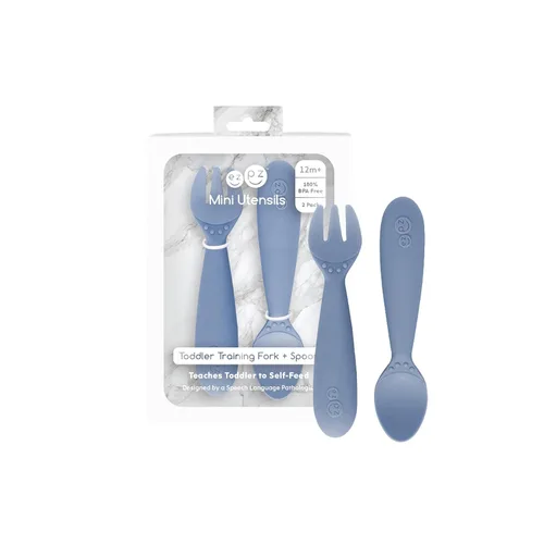 Miniatura 10 de ezpz Cuchara pequeña (paquete de 2 en azul) – Más de 6 meses – Cuchara 100% de silicona para el destete LED del bebé + purés – Diseñada por un