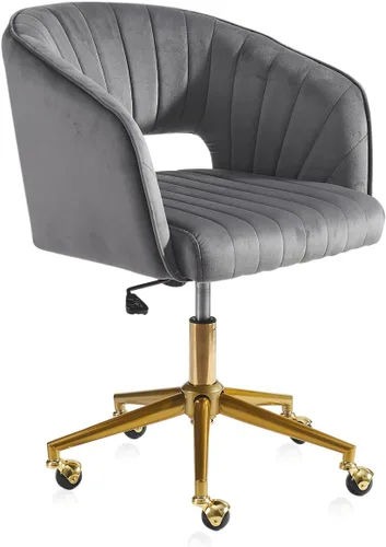 Miniatura 9 de Nrizc Silla de escritorio de oficina de terciopelo, sillas de escritorio tapizadas para oficina en casa con ruedas giratorias ajustables, silla