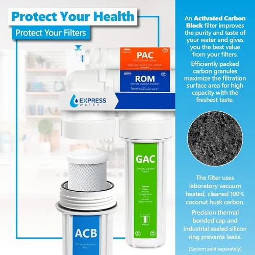 Miniatura 3 de Express Water - Cartucho de filtro de repuesto de cáscara de coco de 10 pulgadas con bloque de carbono para sistema RO de ósmosis inversa, 9.78 x