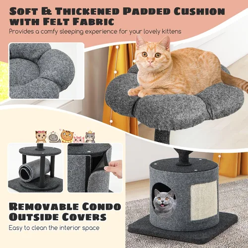 Miniatura 7 de Tangkula Árbol para gatos de interior, torre pequeña para gatos de 35 pulgadas con marco de soporte de metal curvo, tabla de rascar de sisal, 2