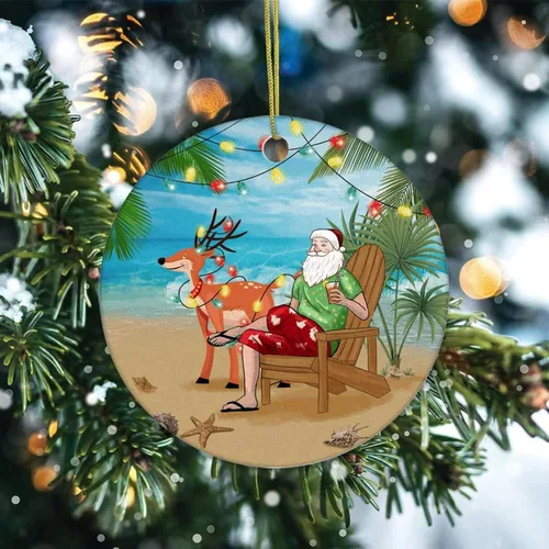 Miniatura 2 de Adornos para árbol de Navidad, Papá Noel en la playa, adorno de Navidad, adorno de recuerdo para decoración del hogar, colgantes colgantes colgantes