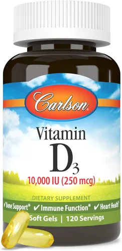 Miniatura 5 de Carlson - Vitamina D3, 10000 UI (250 mcg), suplementos de vitamina D, apoyo óseo e inmunológico, cápsulas blandas de vitamina D3, salud cardíaca