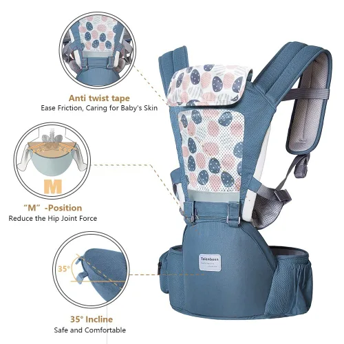 Miniatura 3 de Portabebés 6 en 1 para recién nacidos a niños pequeños, portabebés con asiento de cadera soporte lumbar de 7 a 41 libras, portabebés suave para T