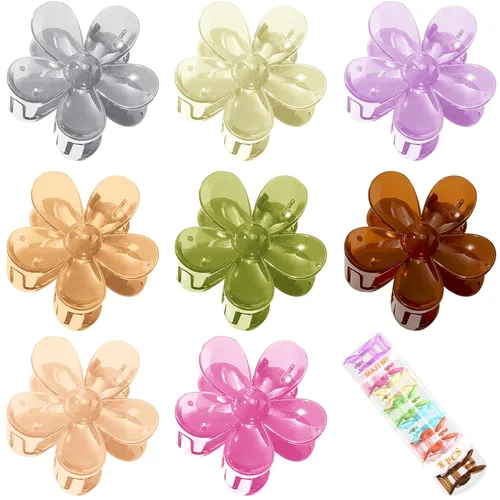 Miniatura 9 de Pinzas para el pelo de flores, 8 unidades, lindas pinzas para el cabello, pinzas para el cabello mate, pinzas de garra grande, sujeción fuerte