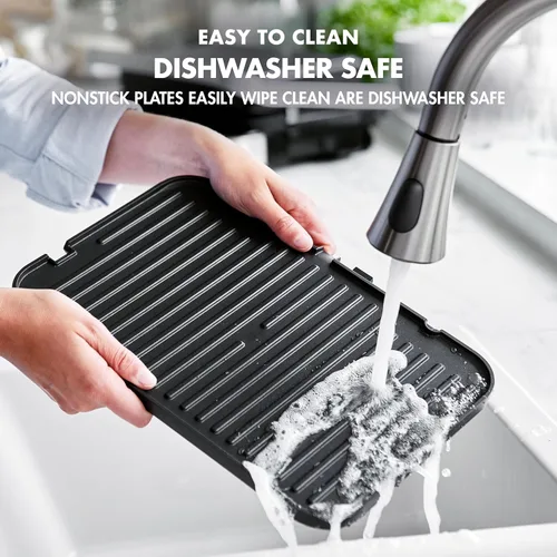 Miniatura 9 de GreenPan Parrilla Eléctrica para Interior de Acero Inoxidable 6 en 1 y Plancha, Antiadherente de Cerámica Saludable, Placas Reversibles Aptas