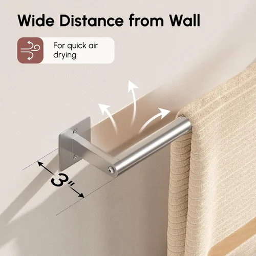 Miniatura 4 de USHOWER Toallero de níquel cepillado, toalleros de 18 pulgadas para montaje en pared de baño, soporte de toalla de acero inoxidable resistente