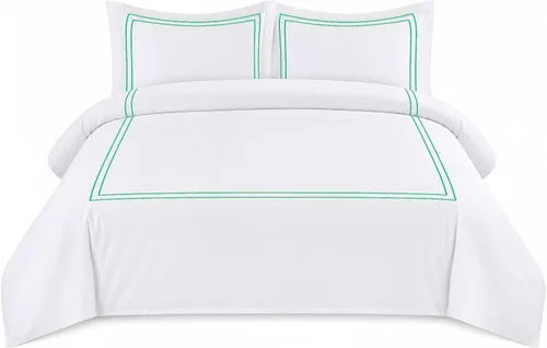 Miniatura 33 de BedDecor Lujoso juego de funda de edredón de algodón egipcio de 400 hilos, 1 pieza con hermoso bordado de 2 rayas