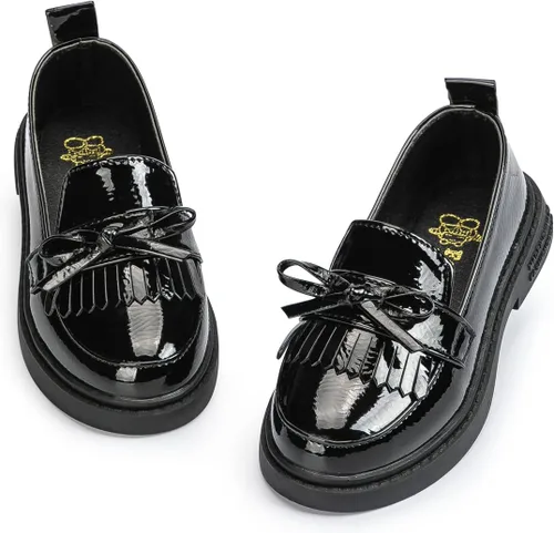 Miniatura 19 de KIDSUN Zapatos de vestir para niño y niña, cómodos zapatos Oxford con cordones para uniforme escolar, mocasines planos (bebé/niño pequeño) E-negro