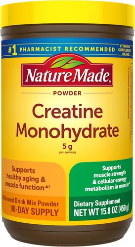 Nature Made Polvo de Monohidrato de Creatina Micronizada 5 g por Porción, Polvo de Mezcla para Bebidas Sin Sabor, Apoyo Muscular, 450 g, Suministro