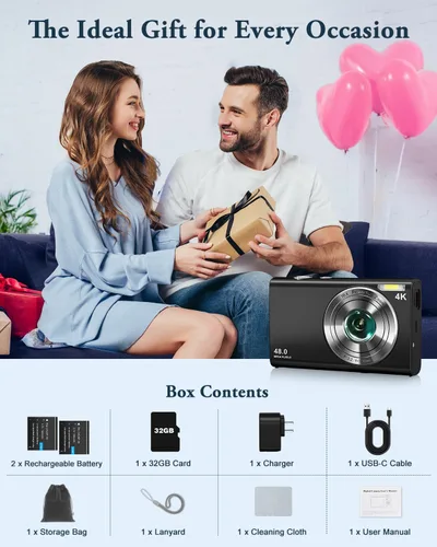 Miniatura 7 de Cámara Digital 4K para Fotografía y Video Enfoque Automático Anti-Vibración, Zoom 16X 48MP Cámara Point and Shoot para Adolescentes Adultos