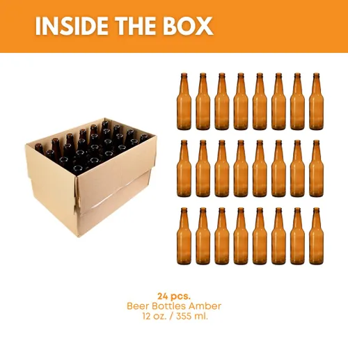 Miniatura 2 de FastRack Botellas de cerveza ámbar de 12 onzas (paquete de 24) Botellas de cerveza de vidrio de cuello largo con acabado de corona