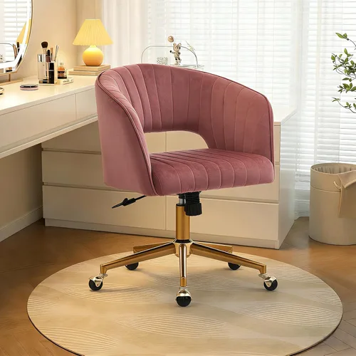 Miniatura 8 de Silla de tocador con ruedas, silla de tocador de terciopelo cruzada con respaldo, silla de escritorio moderna para oficina en casa, silla giratoria