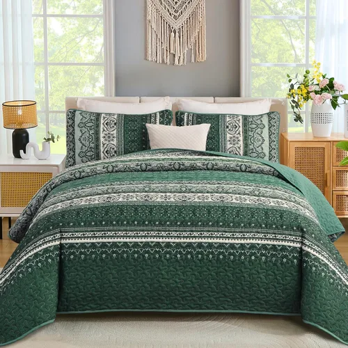 Miniatura 16 de WONGS BEDDING Juego de Colcha Morada Tamaño King, Juego de Colchas Bohemias a Rayas de 3 Piezas, Colcha Ligera de Microfibra para Todas las Púrpura