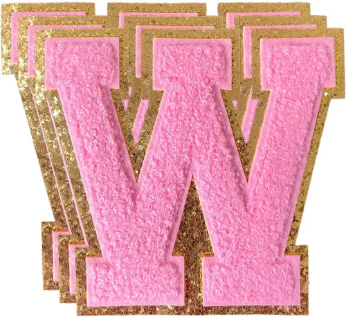 Miniatura 52 de 3 parches de números de chenilla negra, tamaño grande de 4-1/2" parches de números para planchar, parches universitarios para ropa, 8" Borde oro rosa
