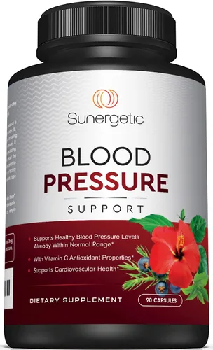 Sunergetic Suplemento de apoyo de presión arterial premium para la salud cardiovascular y cardíaca con ajo, espino e hibisco (90 cápsulas)