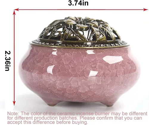 Miniatura 2 de Quemador de incienso de cerámica con soporte de incienso de calabash, 3 en 1, palo o bobina de cono, quemador de incienso con tapa de latón