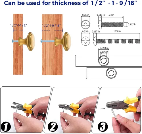Miniatura 4 de Ravinte - Paquete de 10 pomos dorados para alacenas de cocina de 1-1/4 pulgadas, de acero inoxidable, tiradores redondos para cajones, manijas