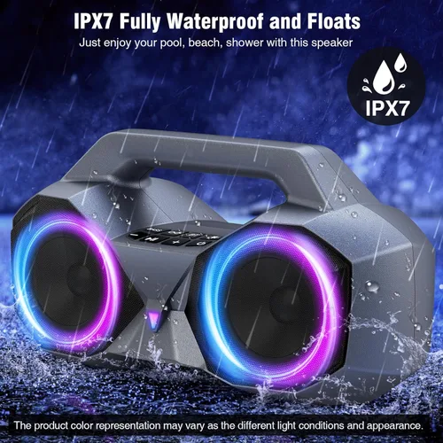 Miniatura 3 de KMAG Altavoz Bluetooth inalámbrico, altavoz de 80 W con graves más profundos, IPX7 impermeable, tiempo de reproducción de 20 horas, luces frías