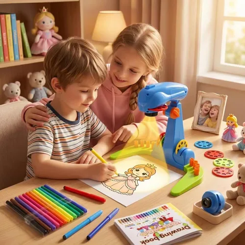 Miniatura 3 de Dibujante de proyección para niños, máquina de dibujo con proyector inteligente con 32 patrones de dibujos animados y 12 pinceles