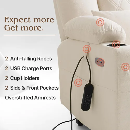 Miniatura 4 de Silla reclinable eléctrica para personas mayores con reposapiés extendido, silla reclinable plana de posición infinita para adultos con masaje