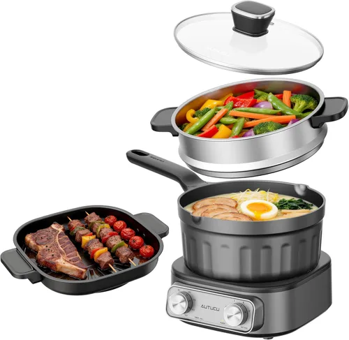 Miniatura 9 de N74SNA - Juego de vaporizador de parrilla eléctrica multicocción de 2.5 cuartos de galón, antiadherente, sin PFOA, para carne, sopa, arroz frito