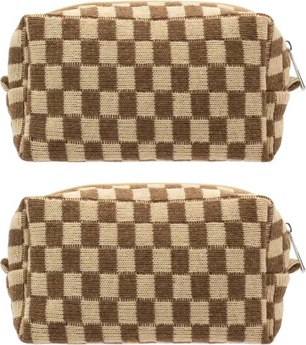 Miniatura 81 de PAZIMIIK Bolsa de Maquillaje a Cuadros para Bolso Portátil con Cremallera, Estuche Pequeño de Cosméticos para Accesorios de Viaje, Azul Ártico