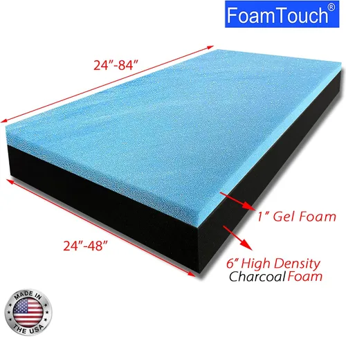 Miniatura 72 de FoamTouch Colchón litera de 7 pulgadas de alto x 28 pulgadas de ancho x 72 pulgadas de largo (solo espuma), carbón, sin funda