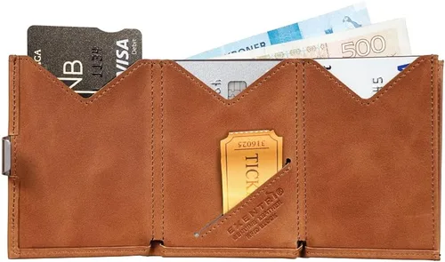 Miniatura 3 de Cartera de cuero triple - Bloqueo RFID con clip de bloqueo de acero inoxidable
