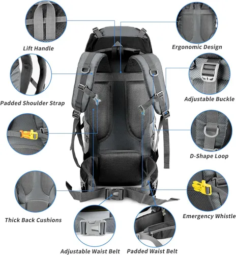 Miniatura 7 de Night Cat Mochilas de Senderismo 70L Mochilas de Camping para Hombres y Mujeres Ligeras al Aire Libre para Montañismo y Viajes, Sin Marco Interno