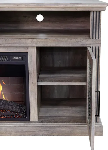 Miniatura 7 de Cheerway Soporte de TV con chimenea 3D para televisores de hasta 65 pulgadas, mesa de centro de entretenimiento multimedia de madera y gabinetes