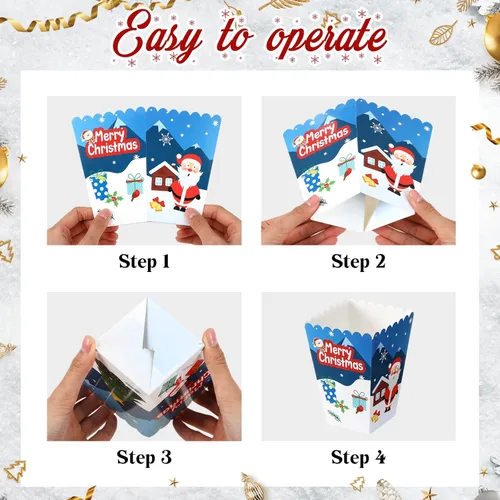 Miniatura 3 de Baderke 24 cajas de palomitas de maíz de Navidad, mini caja de dulces de Navidad, caja de golosinas de galletas, muñeco de nieve, Papá Noel, copo