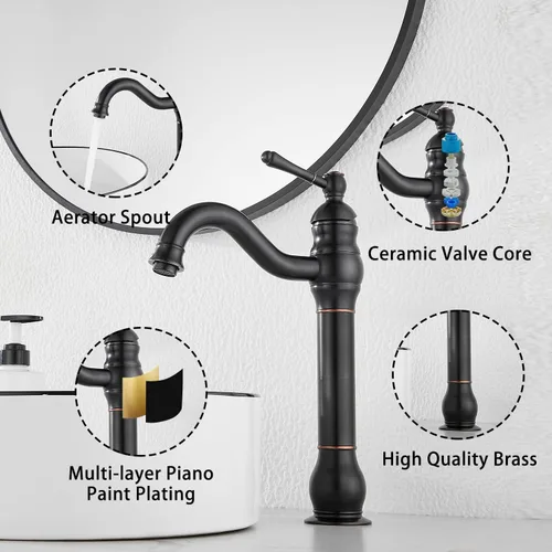 Miniatura 5 de Grifo giratorio de 360 ° con un solo orificio para lavabo de baño, desagüe desplegable a juego sin desbordamiento, bronce aceitado Bronce frotado