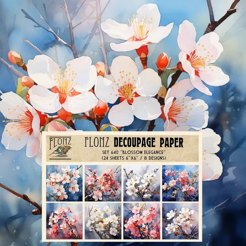 Miniatura 14 de Paquete de papel Decoupage (24 hojas de 6 x 6 pulgadas), flores índigo: delicados grabados florales azules y blancos inspirados en porcelana clásica