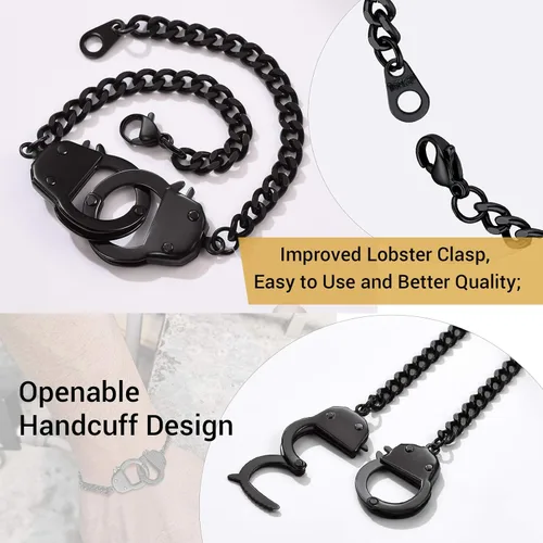 Miniatura 2 de PROSTEEL Tobillera de acero inoxidable 316L con diseño de esposas de moda, con palabras personalizables, para hombres, mujeres, adolescentes, tono