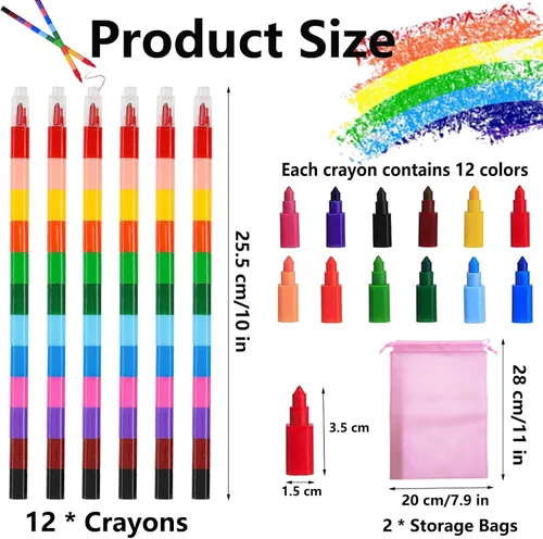 Miniatura 2 de 12 lápices de colores apilables para construir, lápices de arco iris apilables para niños, lápices apilables para niños, recuerdos de fiesta