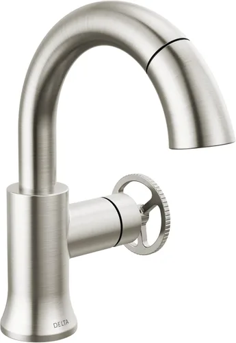 Miniatura 19 de Delta Trinsic - Grifo de baño de arco alto de 1 orificio con mango de rueda, níquel pulido, grifo de fregadero de baño de un solo agujero