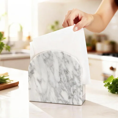 Miniatura 3 de Servilletero de mármol para mesa, servilleteros verticales con textura única de mármol, dispensador de servilletas de pie para cocina, comedor