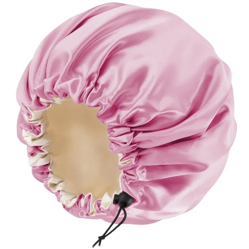 Miniatura 21 de Gorro de seda de satén para cabello rizado, gorro trenzado para dormir, para mujer, grande, doble capa ajustable (2 unidades, negro)