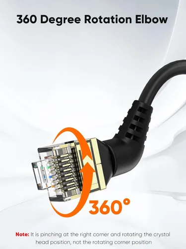 Miniatura 7 de CableCreation Cable Ethernet de ángulo recto CAT8, cable de red LAN CAT8 de rotación de 360° con conector blindado RJ45, cable de conexión de 40