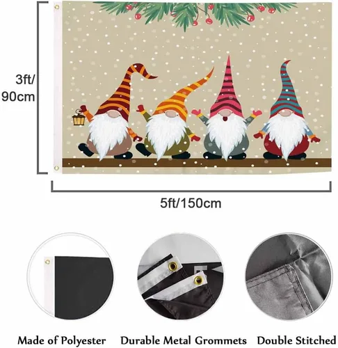 Miniatura 2 de Bandera de gnomos de Navidad de Swono 3x5 pies con gnomo de invierno con sombrero a rayas, bandera para exteriores, bandera decorativa de jardín