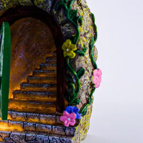 Miniatura 4 de Marsrut A Solar Fairy Door Garden Miniaturas con escalones y puerta de apertura: resina, adornos impermeables y brillantes, accesorios iluminados