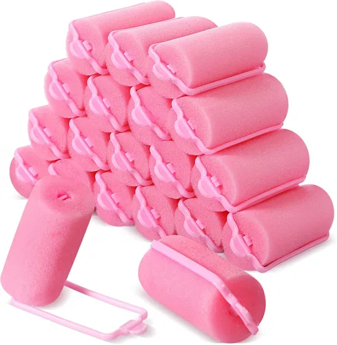 Geyoga 18 rodillos de espuma rosa para el cabello, rizadores de pelo grandes, rodillos de esponja para dormir en un rizo, para peinados cortos y