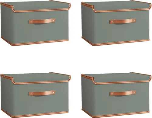 Miniatura 18 de Tuza Paquete de 2 contenedores de almacenamiento con tapas, contenedor organizador plegable de armario, caja organizadora de tela con asas, cajas