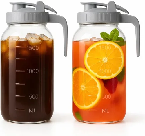 Miniatura 10 de Jarra Mason Jar de 64 onzas – Jarra de vidrio hermética y a prueba de fugas con tapa, perfecta para té helado, té solar, cerveza fría, leche