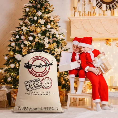 Miniatura 8 de HBlife Saco de lona de Papá Noel, 19.7 x 27.6 pulgadas, bolsas grandes de Papá Noel para regalos, sacos de Navidad personalizados para regalos